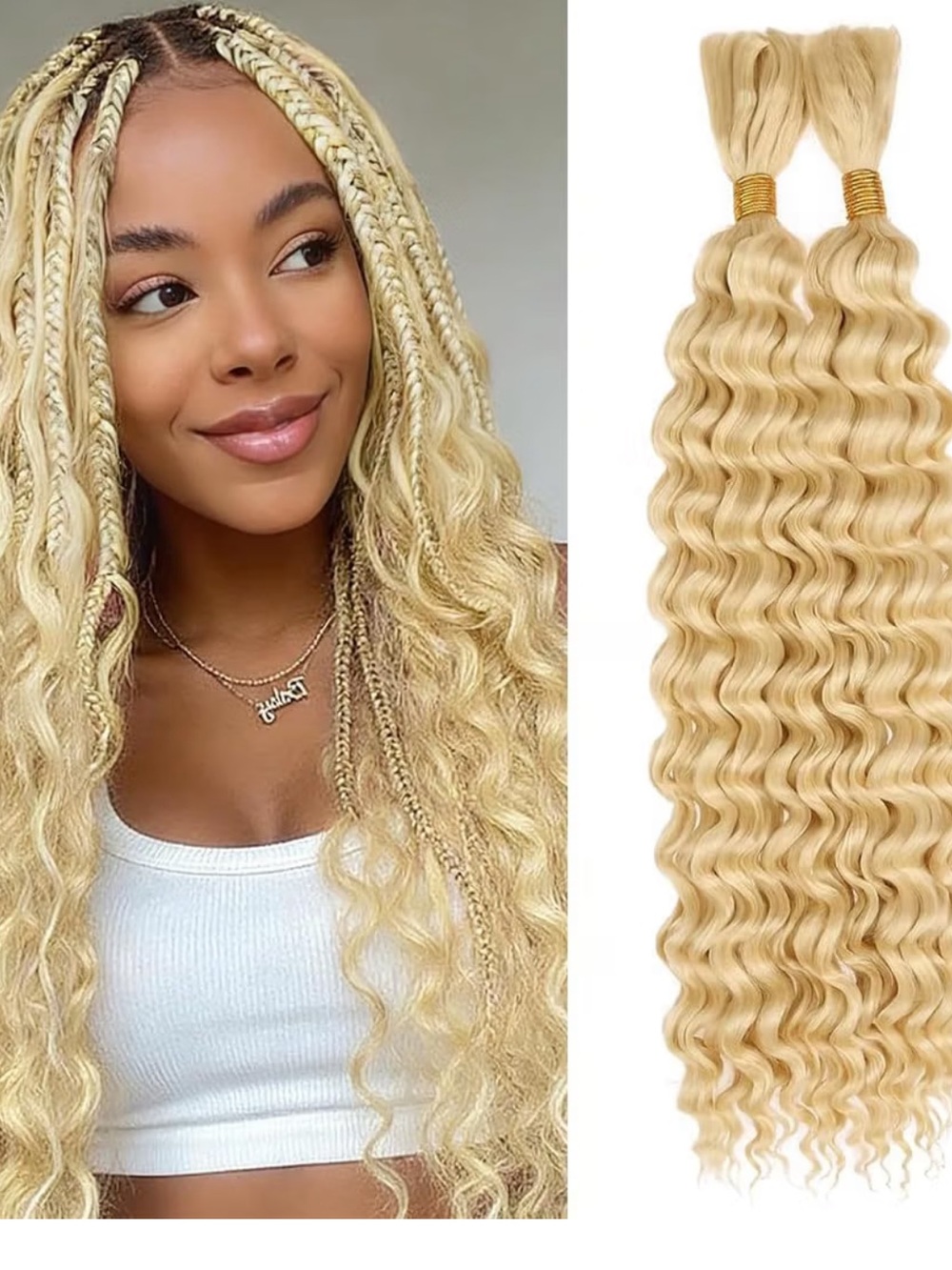 Human Braiding Hair Water Wave 2 bundle 100g Color Blonde (613#) 16” new